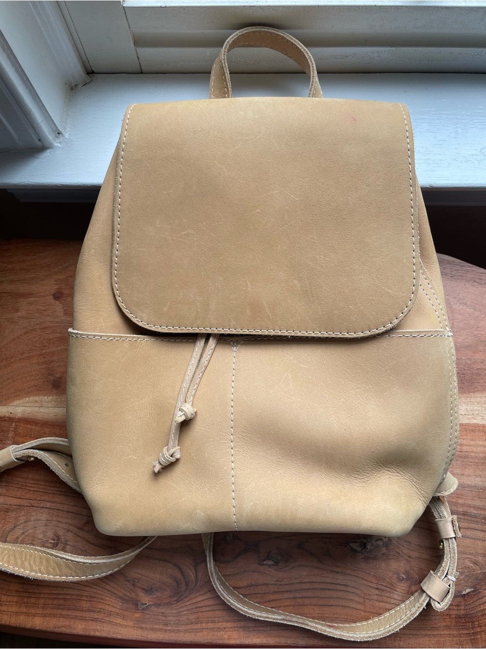 Minimal Leather Backpack In Tan